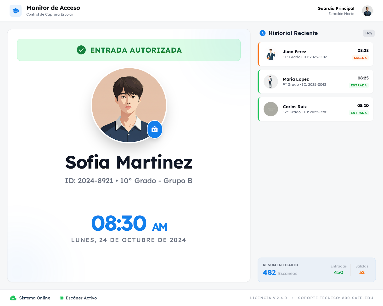 Monitor del kiosco de registro de accesos escolar