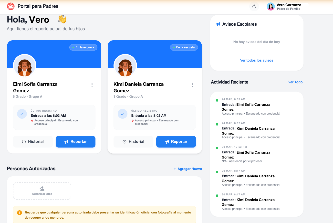 Portal de padres de familia con accesos en tiempo real